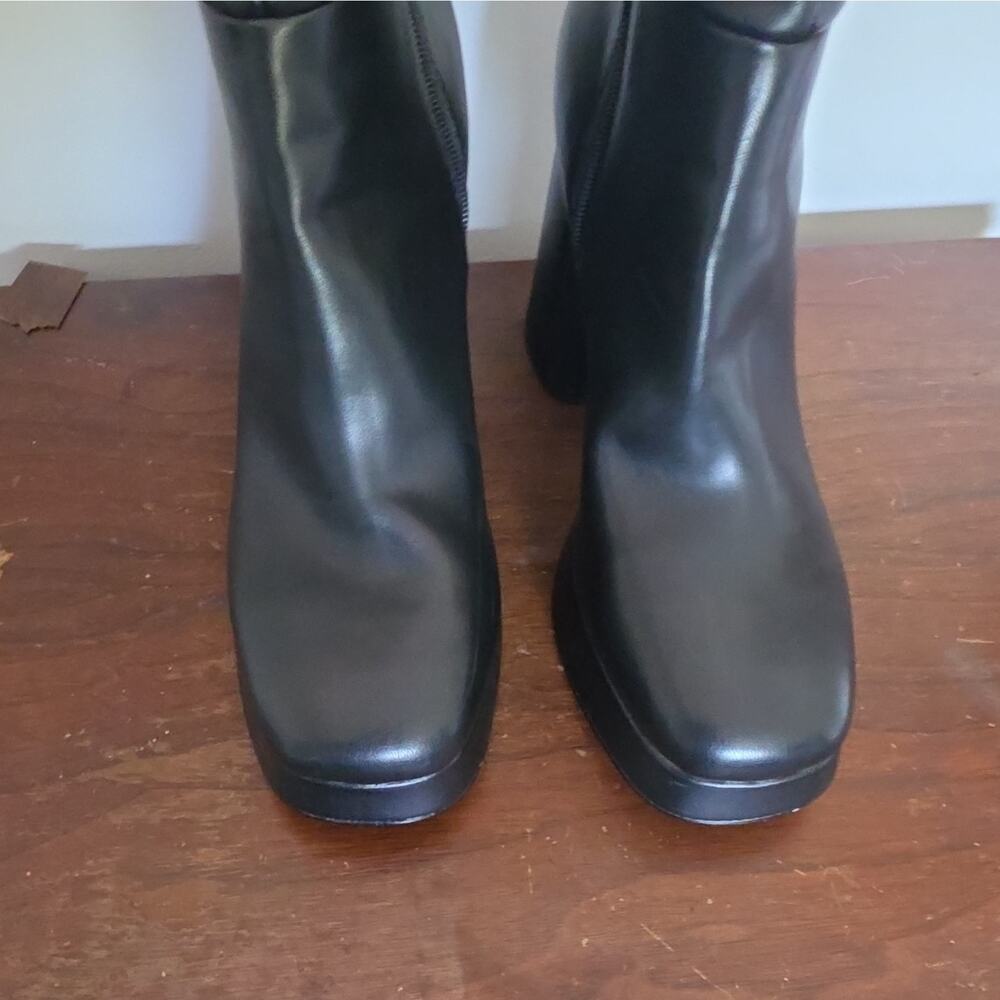 **NEW -Nine West Black Knee High Riding Boots Zip Square Toe Regular Calf US 9 M - Picture 3 of 8